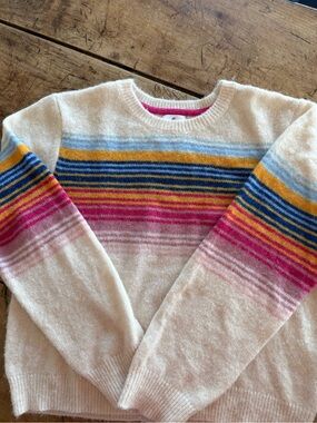 Sundry Cream Striped Crewneck Sweater with Pink & Blue Accents